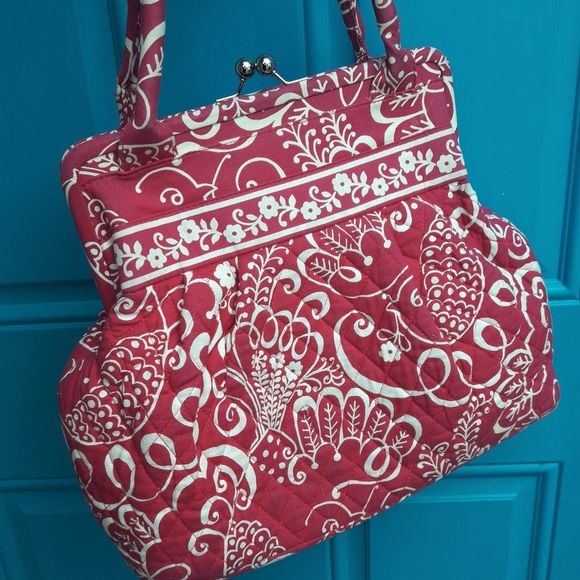 Hot Pink Kisslock Purse and Matching Clutch Classic Vera Bradley Handbag Set 2 - Picture 15 of 15